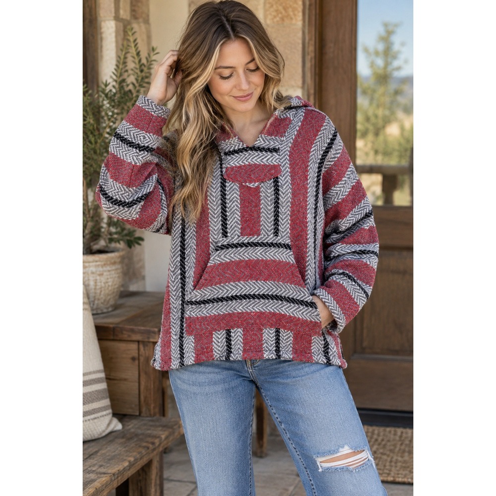 Baja Joe Pullover Hoodie Sonora Baja Style Red Grey Black Size L Boho